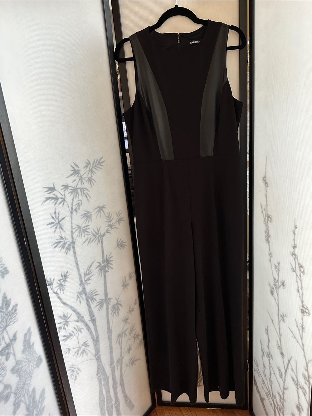 Express Black Sleeveless Jumpsuit with Faux Leather Insets